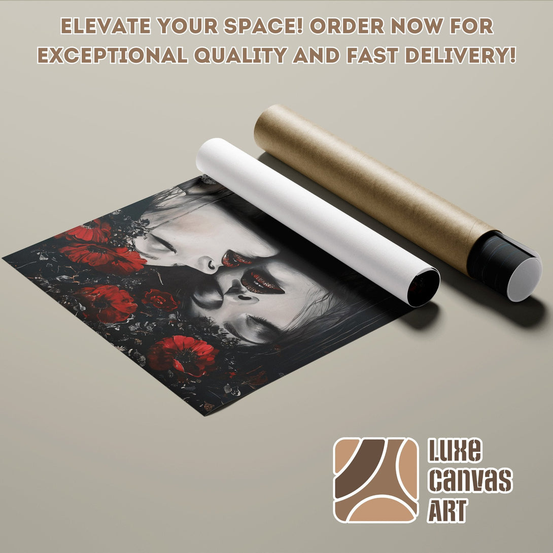 Poster Roll with floral art in dark tones. Elevate your decor with this stunning art print!