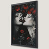 Dramatic Twin Girls in Red Flowers Art Poster for Gothic Decor
