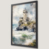 Dramatic Wave Scene Art Poster of Coastal Castle Tower