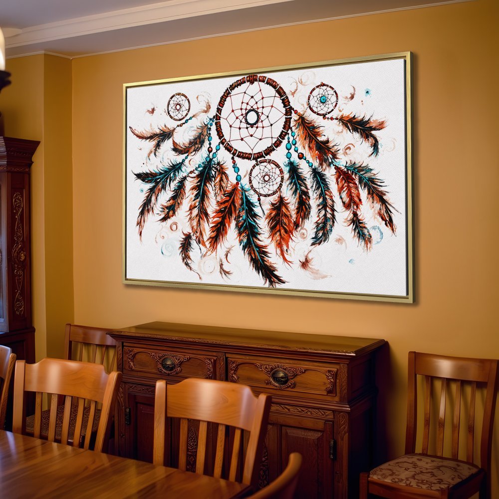 Canvas Print featuring a dreamcatcher design with warm earthy tones. Boho style wall art perfect for living room decor.
