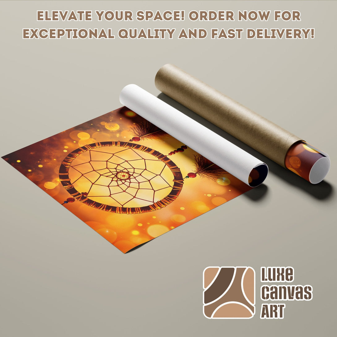 Dreamcatcher Poster Roll art print in warm orange tones. Elevate your space with this stunning poster! Order now!