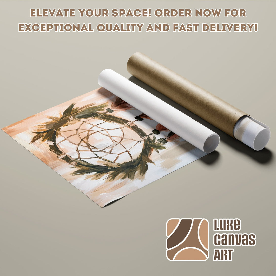 Dreamcatcher Poster Roll in neutral tones. Modern art print with a warm, earthy color palette. Elevate your space!
