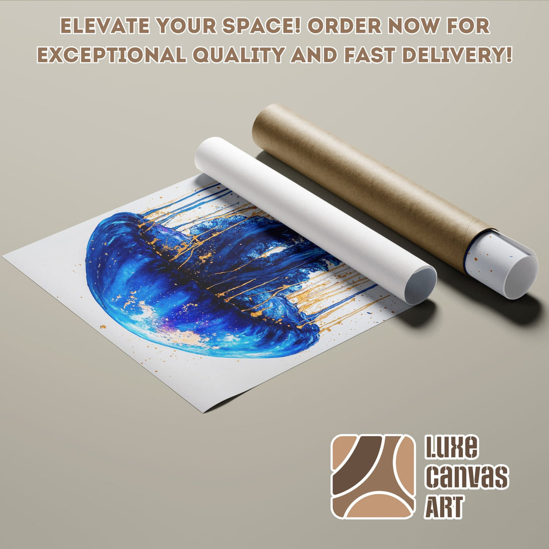 Abstract blue and gold Poster Roll, art print for home decor. Order now for fast delivery!