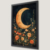 Dreamy Crescent Moon and Wildflowers Art Poster for Cottagecore Decor