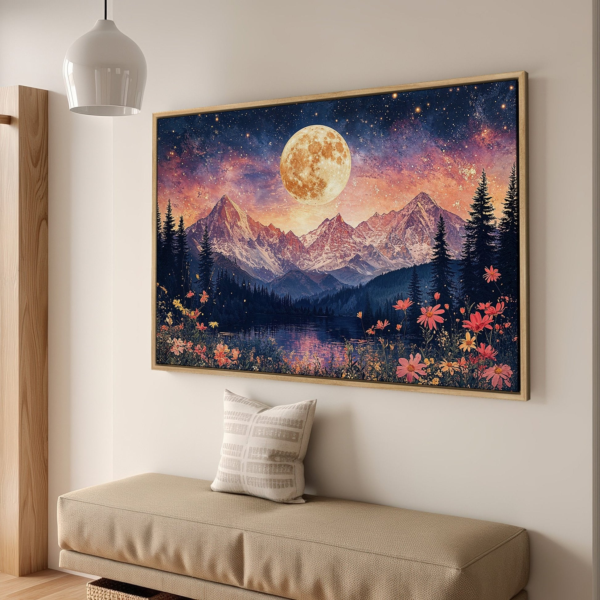 Dreamy Moonlit Mountain Landscape Canvas Print for Bedroom