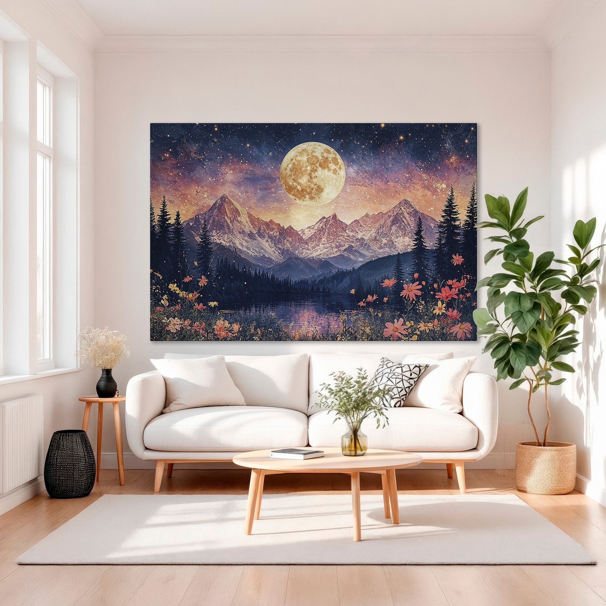 Dreamy Moonlit Mountain Landscape Canvas Print for Bedroom