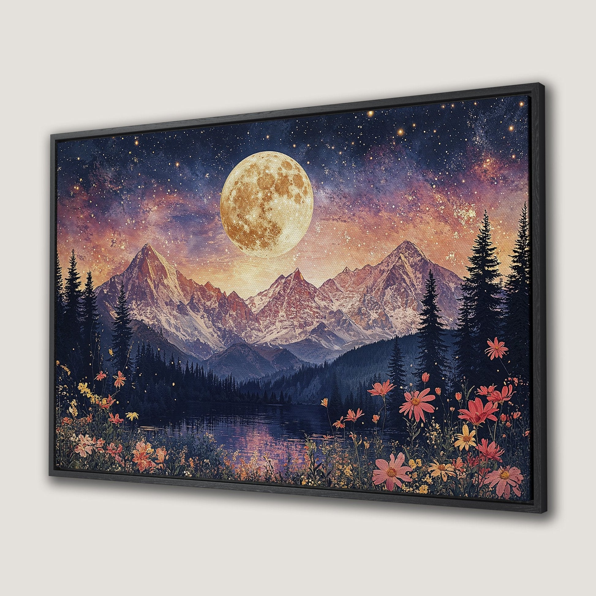 Dreamy Moonlit Mountain Landscape Canvas Print for Bedroom