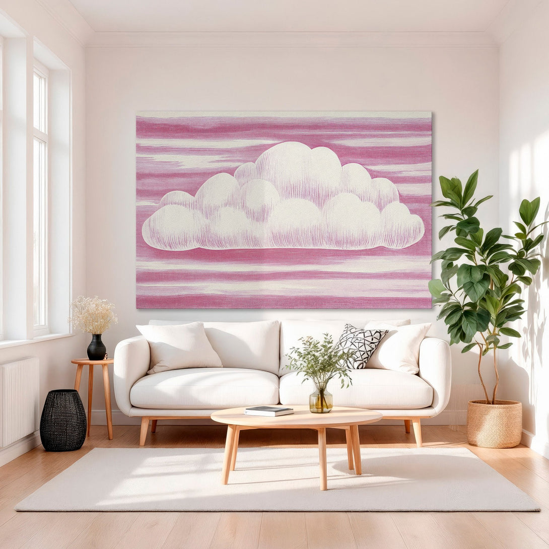 Framed Wall Art: Pink cloud painting in a modern style. Adds a pop of color to any room. Perfect for living rooms & bedrooms. Shop now!