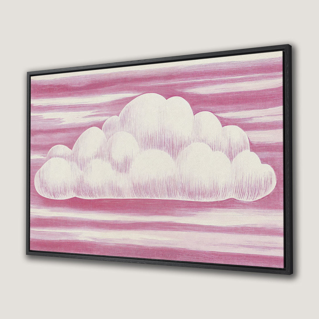 Framed Wall Art: Abstract cloud painting in pink and white. Modern canvas print adds a touch of whimsy to any space. Shop now!