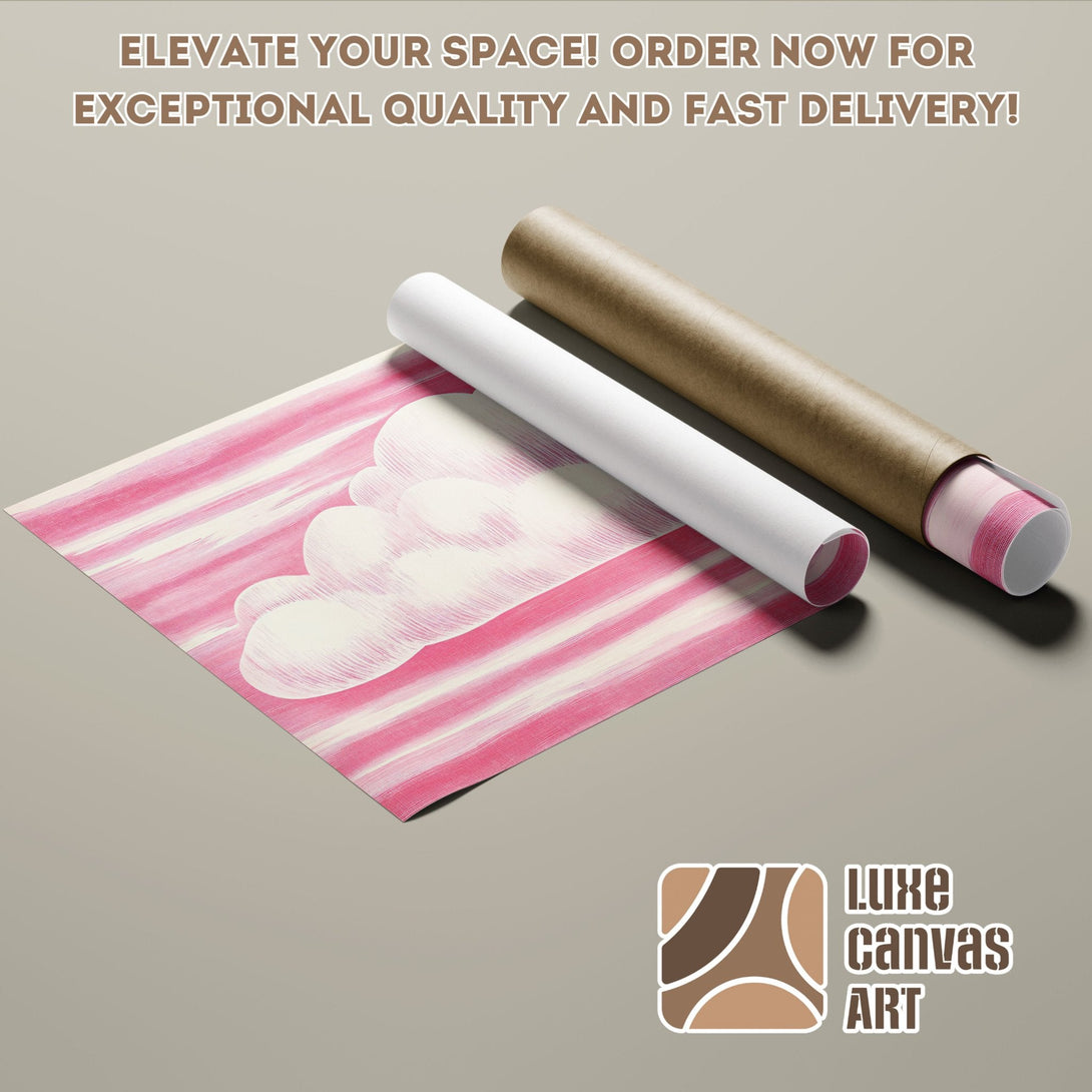 Pink and white abstract cloud Poster Roll, modern art, perfect for home decor.