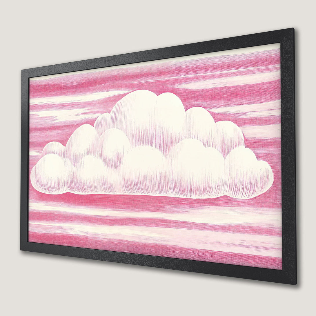 Framed Poster featuring a whimsical cloud design in pink and white, perfect art for your home!