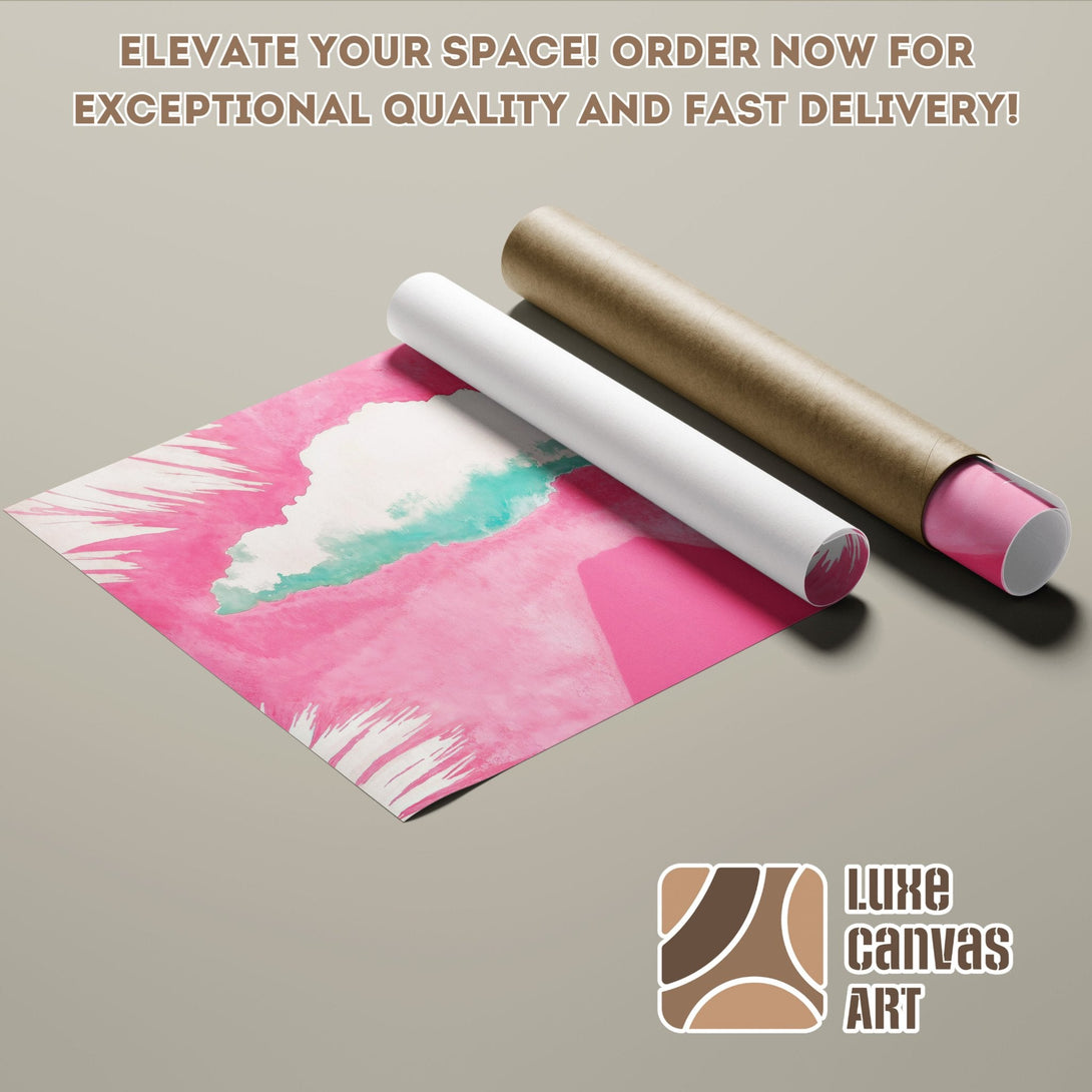 Abstract art Poster Roll in pink and teal, ready to elevate your space! Order now.