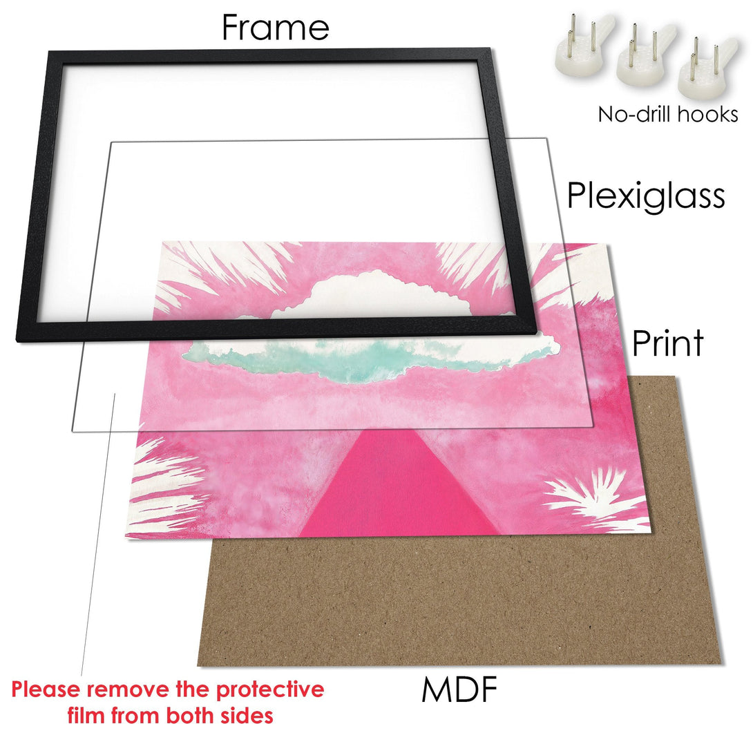 Framed Poster with abstract pink watercolor art. Modern wall decor, ready to hang.