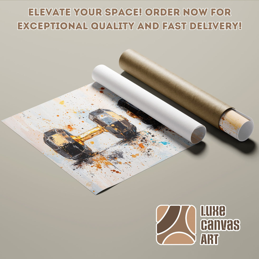 Abstract dumbbell poster roll with neutral tones. Elevate your space with this stylish art!