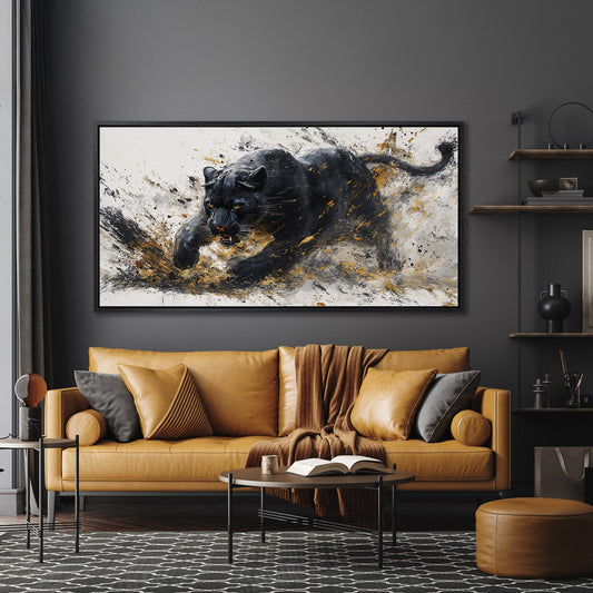 Dynamic Black Panther Canvas Print Modern Wildlife Art