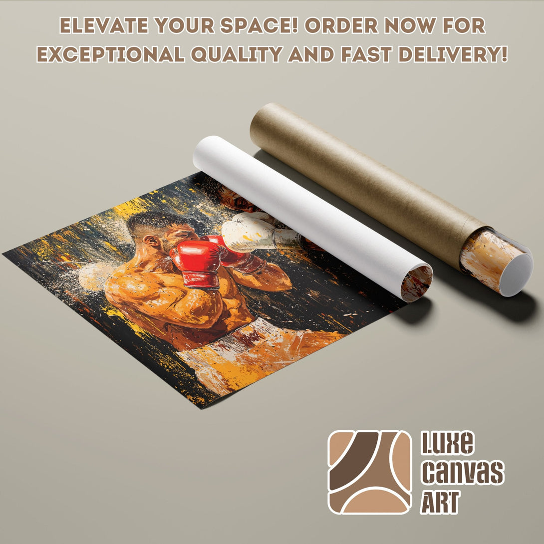 Abstract Boxer Poster Roll in warm tones. Elevate your space with Luxe Canvas Art!
