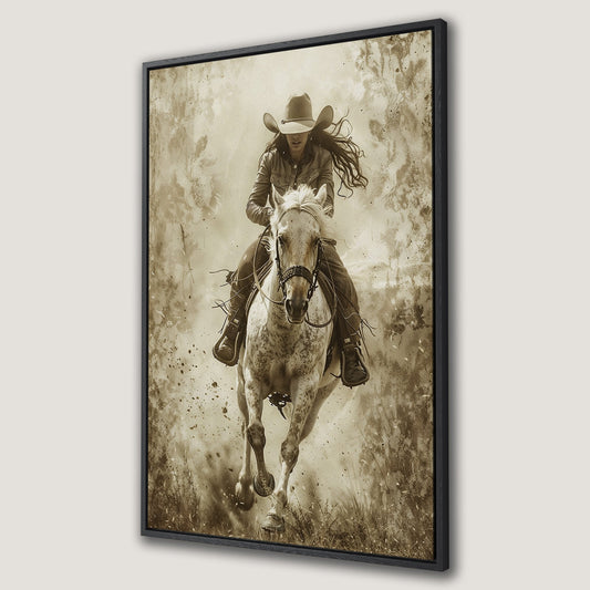 Dynamic Cowgirl Rider Canvas Print Wild West Art