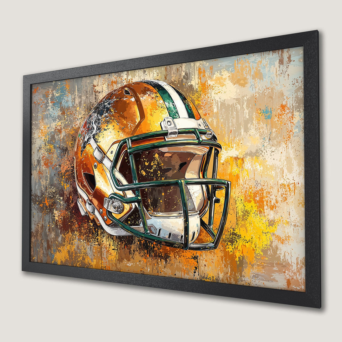 Framed Poster: Football helmet art in abstract style, featuring a warm, earthy color palette. Perfect wall decor!