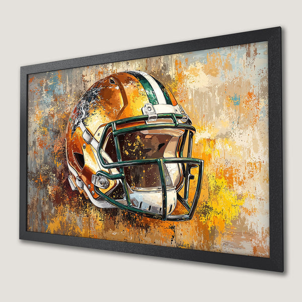 Framed Poster: Football helmet art in abstract style, featuring a warm, earthy color palette. Perfect wall decor!