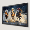 Dynamic Horse Racing Art Poster with Jockeys