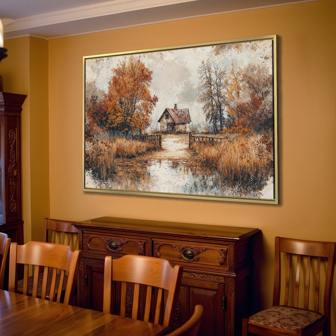 Canvas Print of a serene landscape in warm autumn tones, perfect for adding cozy charm to your home decor.