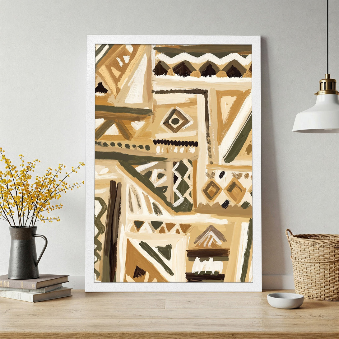Framed Poster featuring abstract geometric art in earthy tones. Perfect wall art for a modern, stylish home.