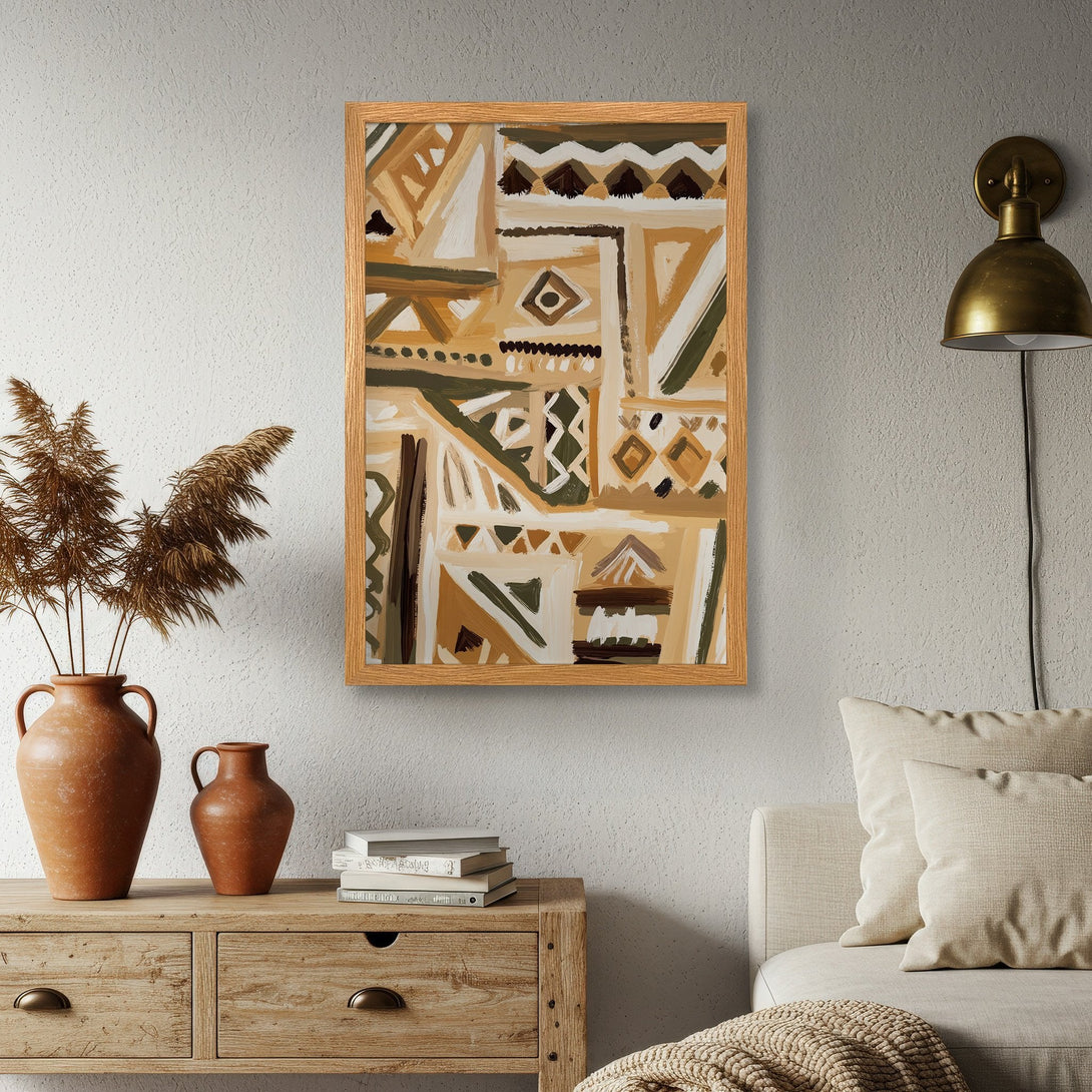 Framed Poster featuring abstract geometric art in earthy tones. Perfect wall decor to elevate your space. Shop now!