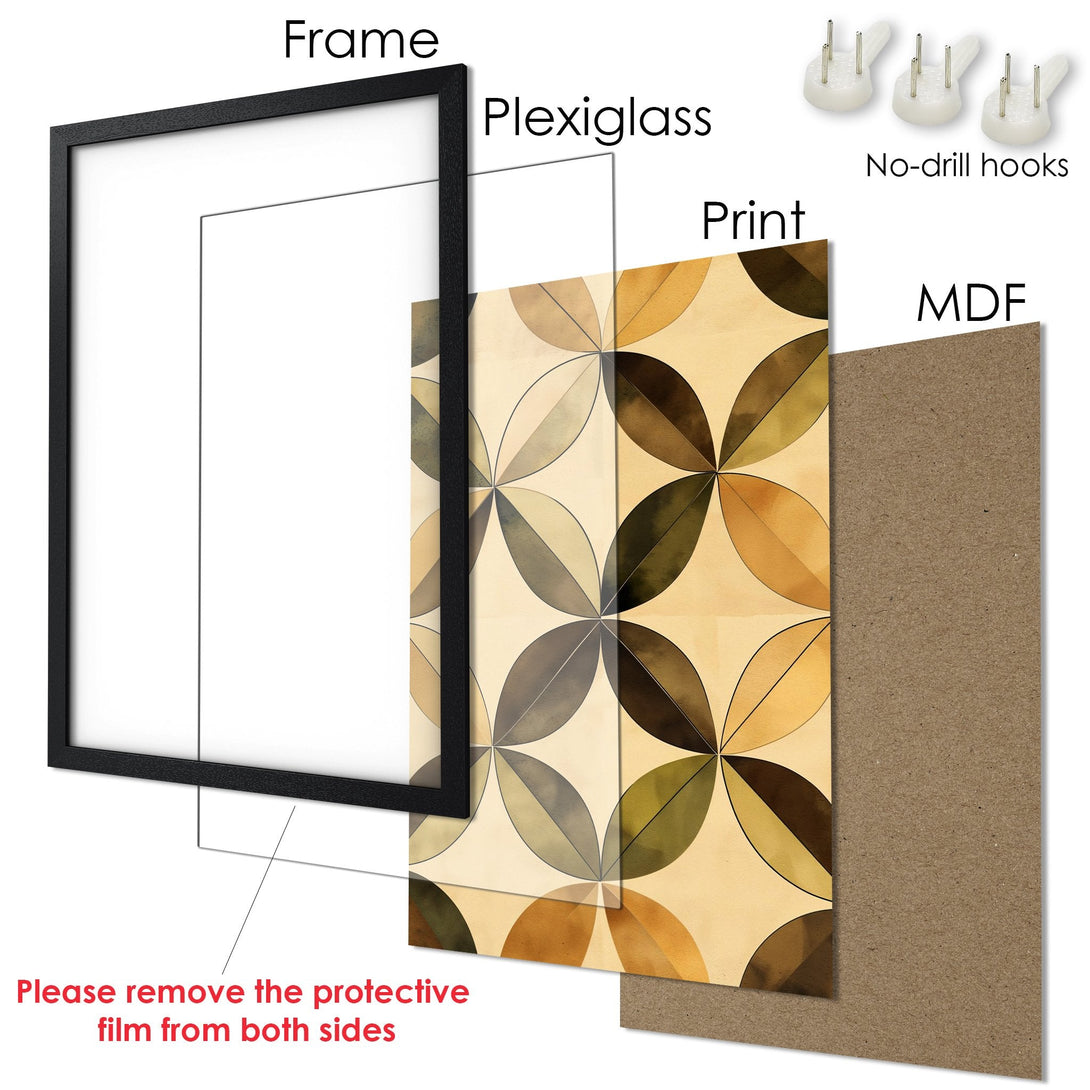 Framed Poster with abstract floral design. Earth-tone color palette. Ready to hang art for your home.