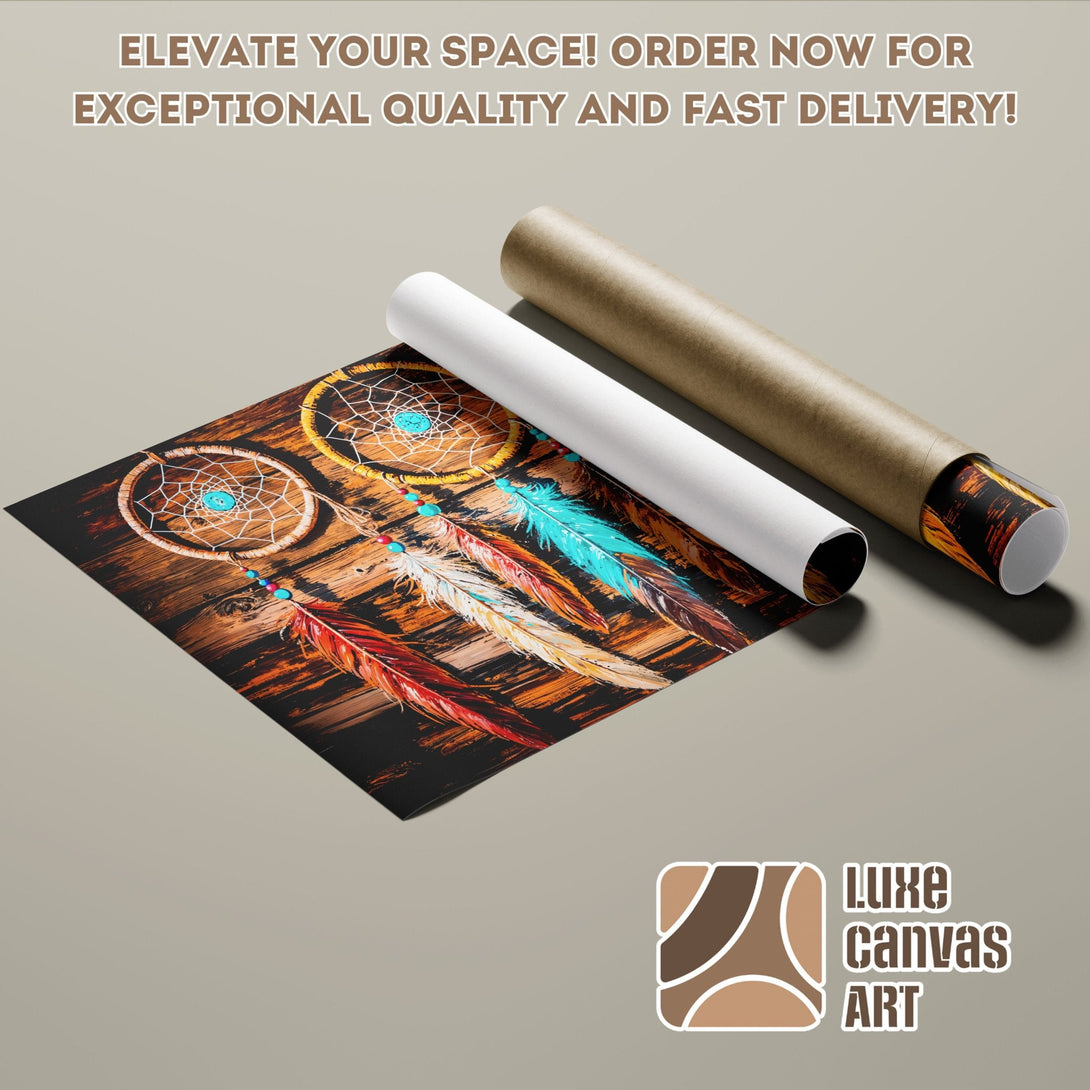 Dreamcatcher Poster Roll, rustic style, warm earthy tones with pops of turquoise. Order now!