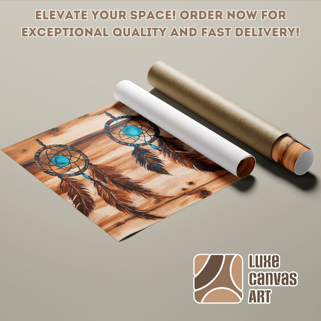 Dreamcatcher Poster Roll, rustic style, warm brown and teal color palette. Elevate your space!