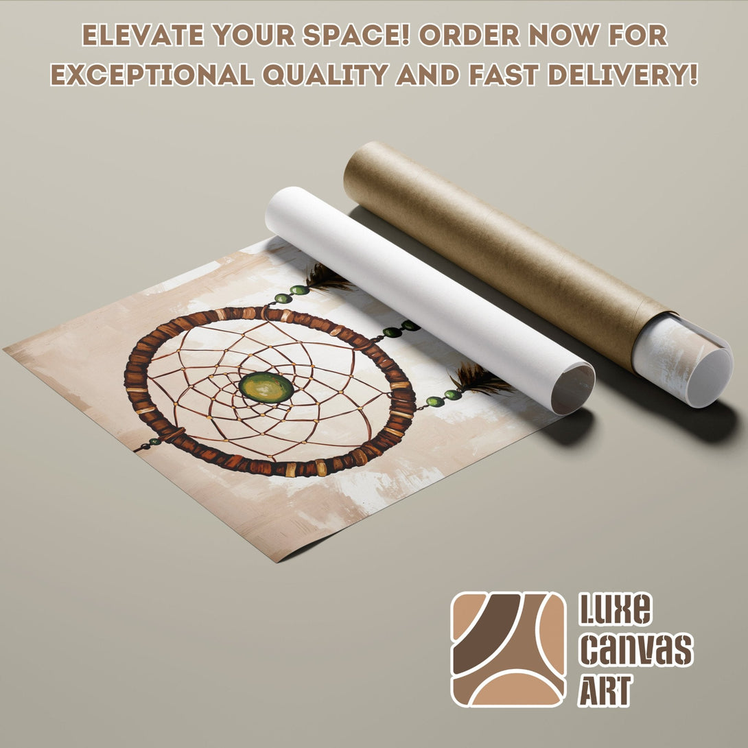 Dreamcatcher Poster Roll in earthy tones. Boho style art print for your home decor. Order now for fast delivery!