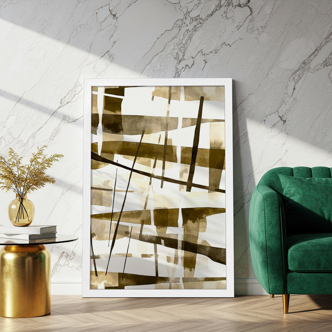 Framed Poster featuring abstract art in neutral tones. Modern style with a beige, brown, and white color palette. Perfect wall decor!