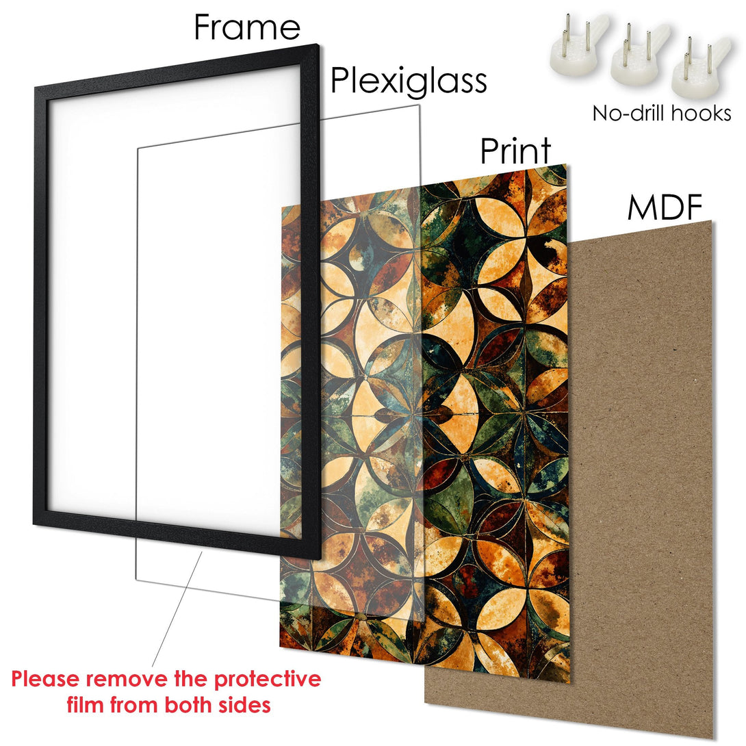 Framed Poster with abstract floral design in warm earth tones. Ready to hang art for your home.