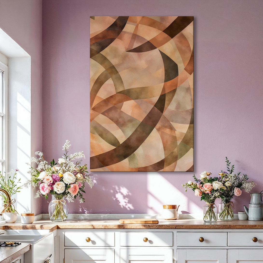 Framed Wall Art featuring an abstract geometric design in warm earth tones. Perfect for adding a touch of modern elegance to any interior.