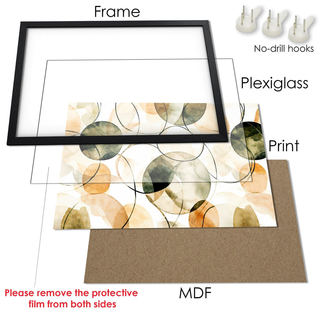 Framed Poster featuring abstract watercolor art in earthy tones. Perfect wall decor for any space!