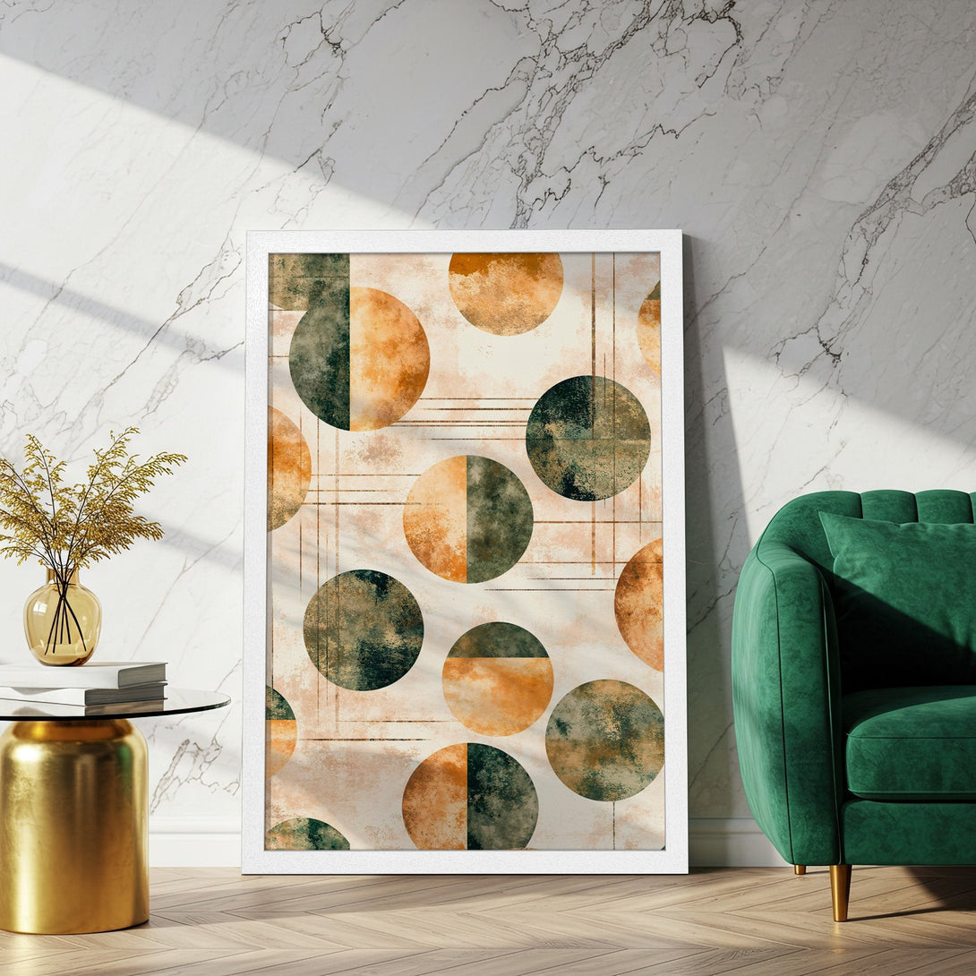 Framed Poster featuring abstract geometric art in earthy tones. Perfect for modern home decor. Shop our art poster collection!