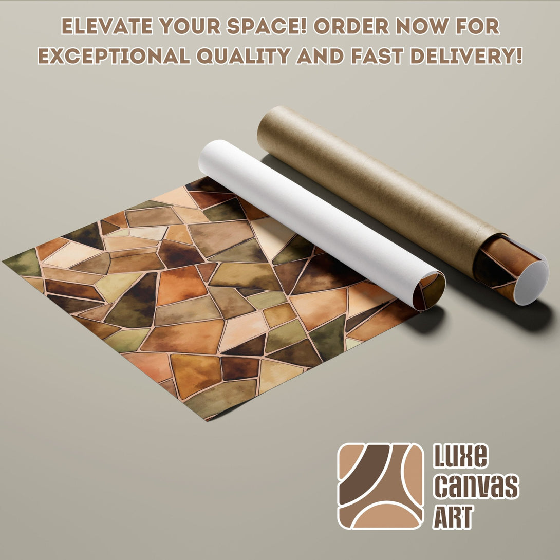 Abstract geometric Poster Roll in earthy tones. Enhance your space with Luxe Canvas Art!