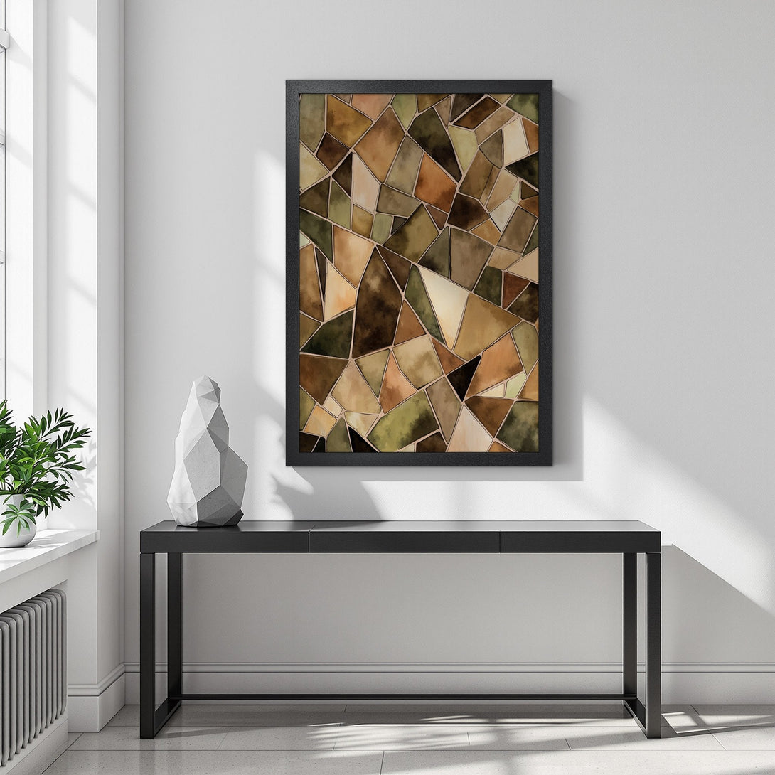 Framed Poster featuring abstract geometric art in earthy tones. Perfect wall decor for a modern interior.