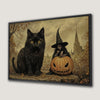 Eerie Black Cat and Witch Painting Canvas Print Decor