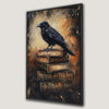 Eerie Black Raven Canvas Print on Old Books Wall Art