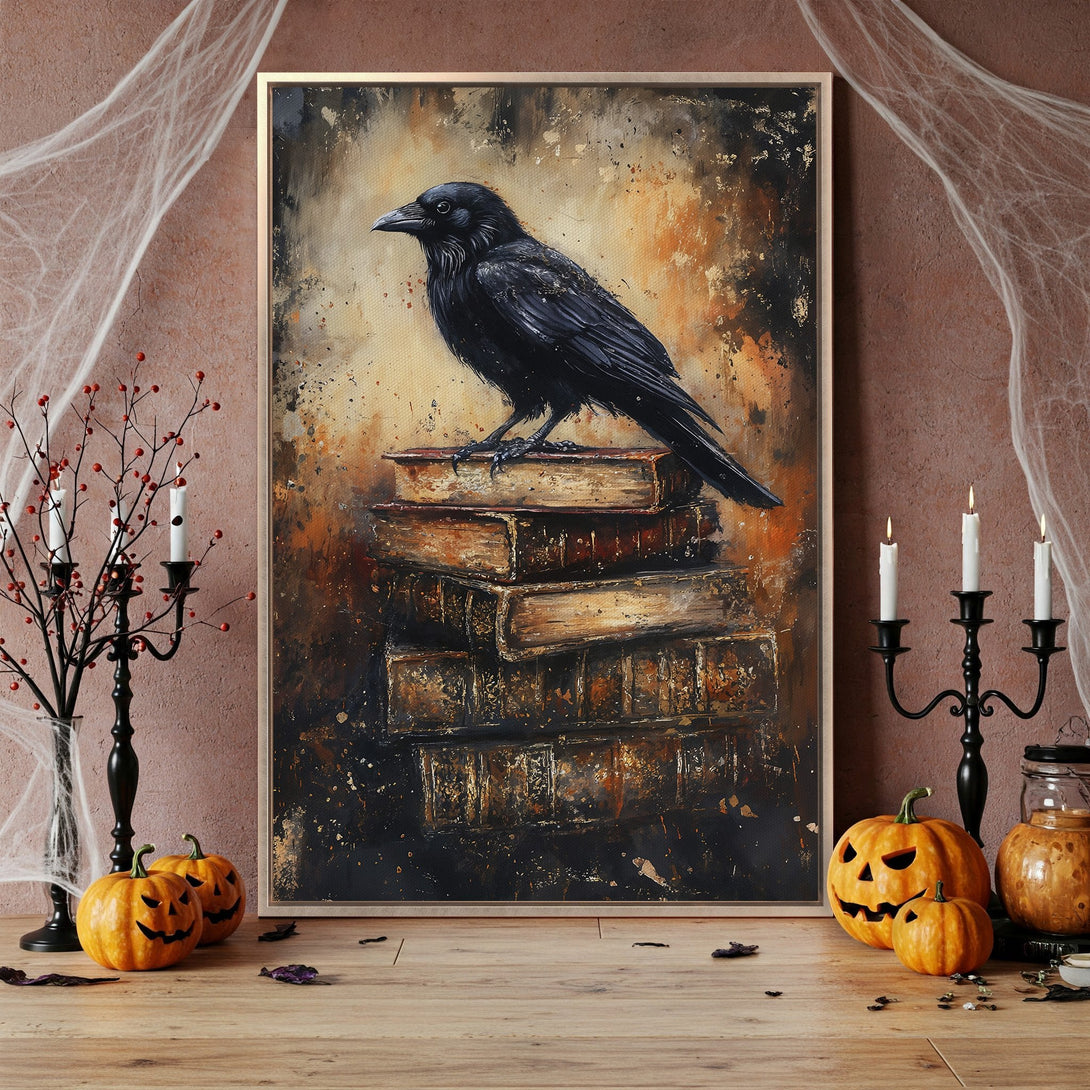 Framed Wall Art: Gothic portrait with hands & jewelry, dark & gold palette. Perfect for Halloween decor. Add a touch of mystery to your space!