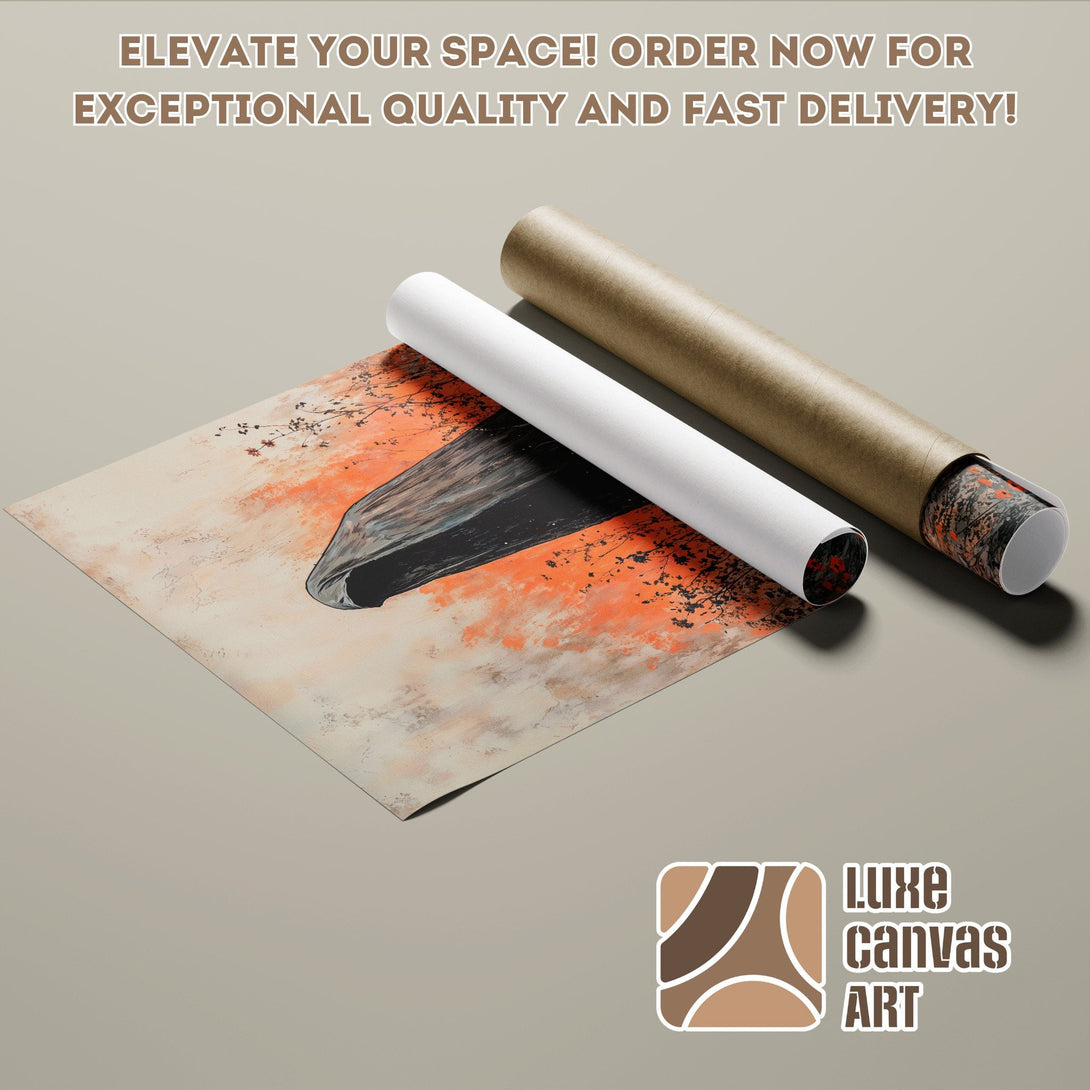 Abstract art Poster Roll, warm orange & beige palette. Elevate your space with exceptional quality art!