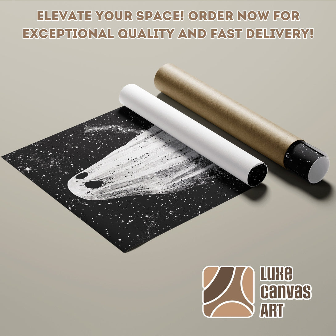 Abstract space-themed Poster Roll art print in black, white, and brown tones. Elevate your space!