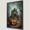 Eerie Gothic Haunted House Art Poster with Jack O Lanterns