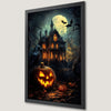 Eerie Haunted House Art Poster with Jack O Lanterns
