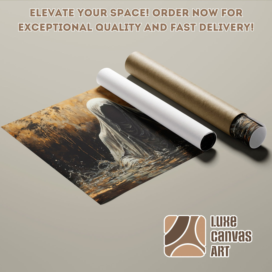 Abstract art Poster Roll in warm gold and black tones. Elevate your space!