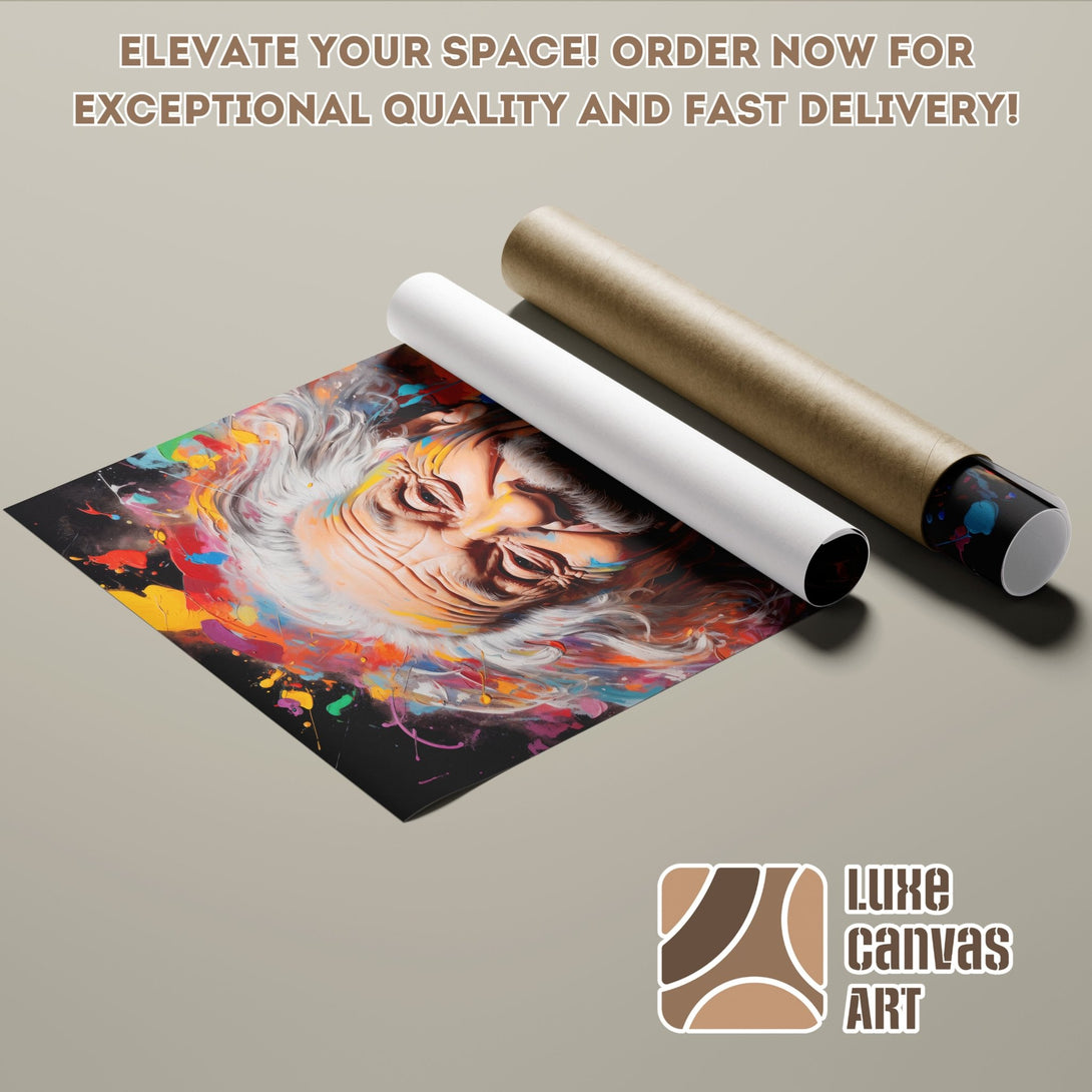 Abstract art poster roll featuring a portrait with a vibrant, colorful palette. Perfect wall decor!