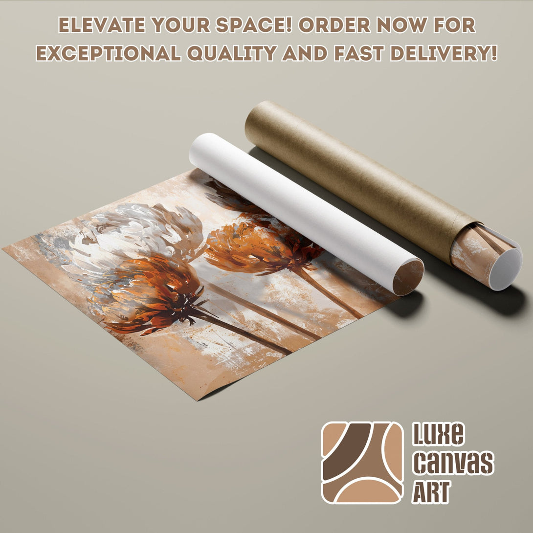Abstract floral Poster Roll art in warm neutral tones. Elevate your space with Luxe Canvas Art.