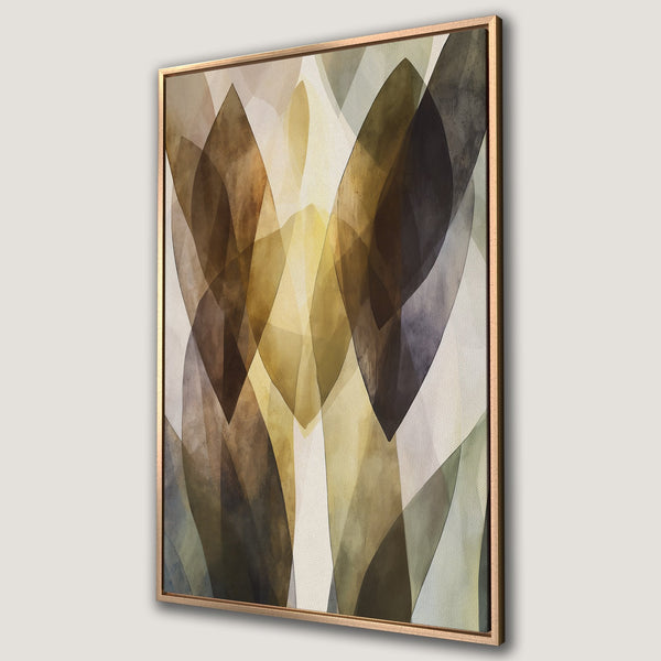 Framed Wall Art featuring an abstract leaf design in earthy tones. Modern canvas print with a warm, neutral color palette perfect for any interior.
