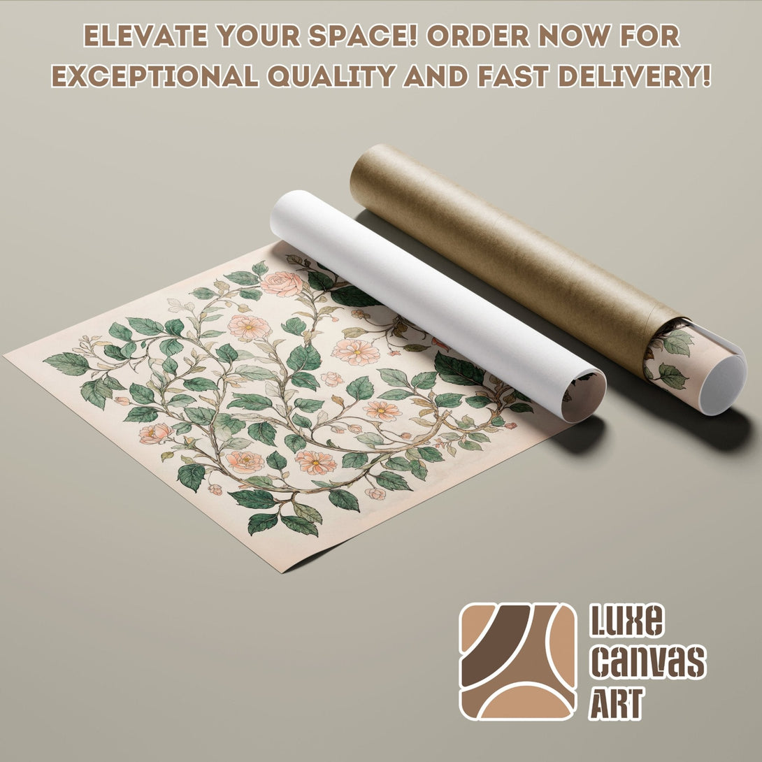 Floral Poster Roll in vintage style with neutral tones. Elevate your space with Luxe Canvas Art!